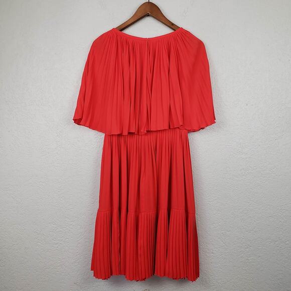 Kate Spade Pleated Cape Dress Midi Swing Full Skirt Tangerine Casual - 4 - Picture 2 of 6